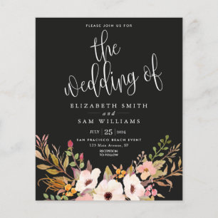 Elegant Wedding Invitation Black Floral Budget  Flyer