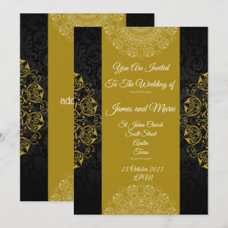 Elegant Wedding Invitation, black, gold vintage Invitation