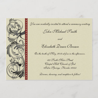 Elegant Wedding Invitation: Black, Red, and Taupe Invitation