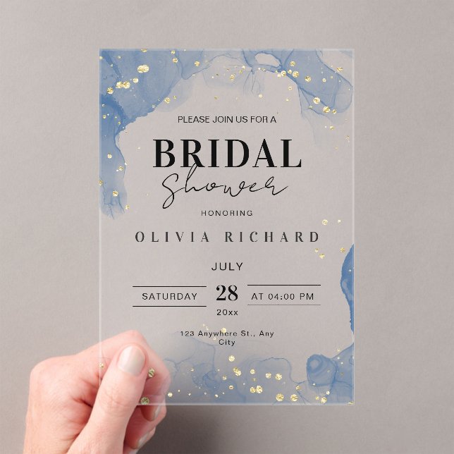 Elegant Wedding Invitation Blue and Gold Minimal (Insitu (Handheld))