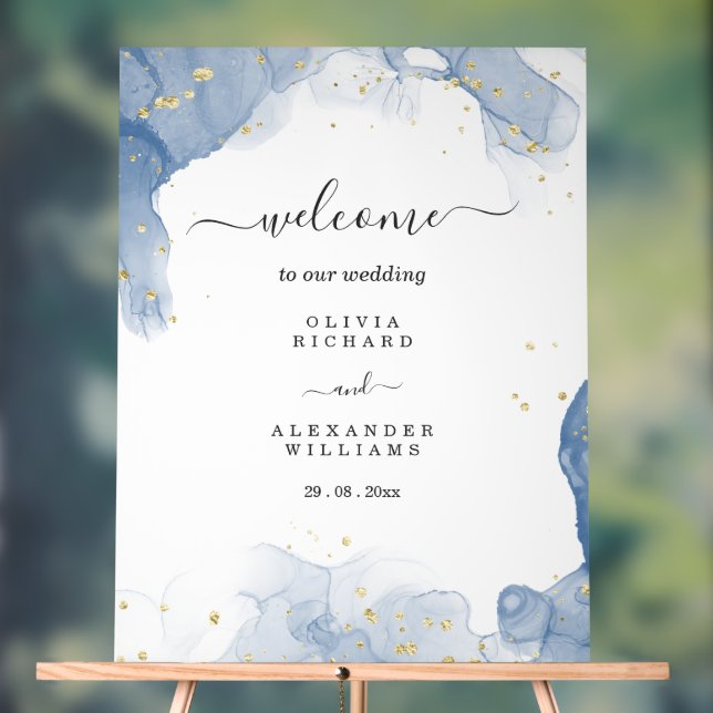 Elegant Wedding Invitation Blue and Gold Minimal Acrylic Sign (Neutral)