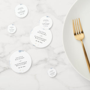 Elegant Wedding Invitation Blue and Gold Minimal Confetti