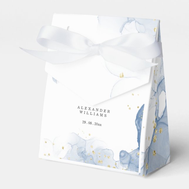 Elegant Wedding Invitation Blue and Gold Minimal Favour Box (Front Side)
