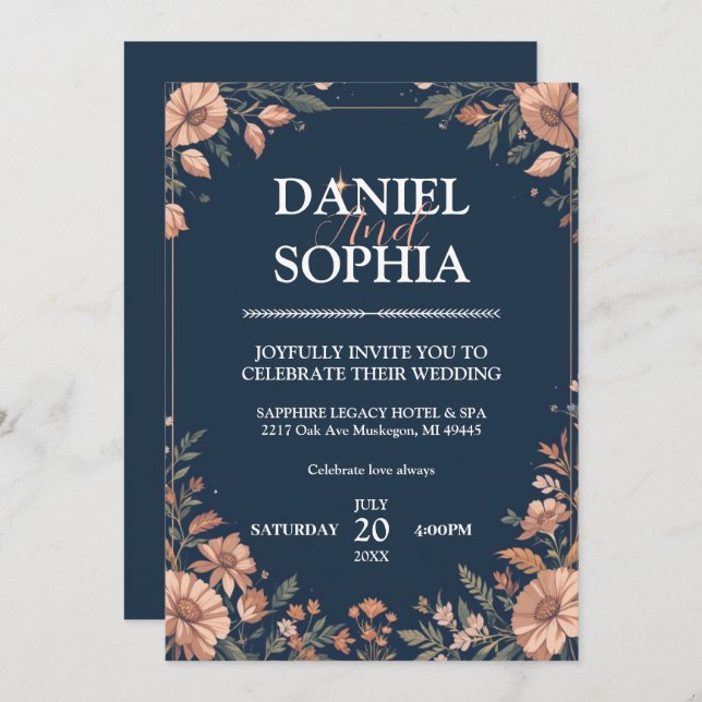 Elegant Wedding Invitation card (Front/Back)