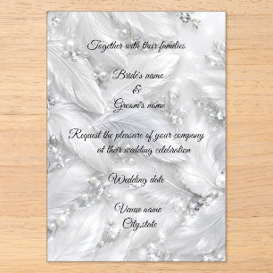 Elegant Wedding Invitation Feather Pearl Wedding