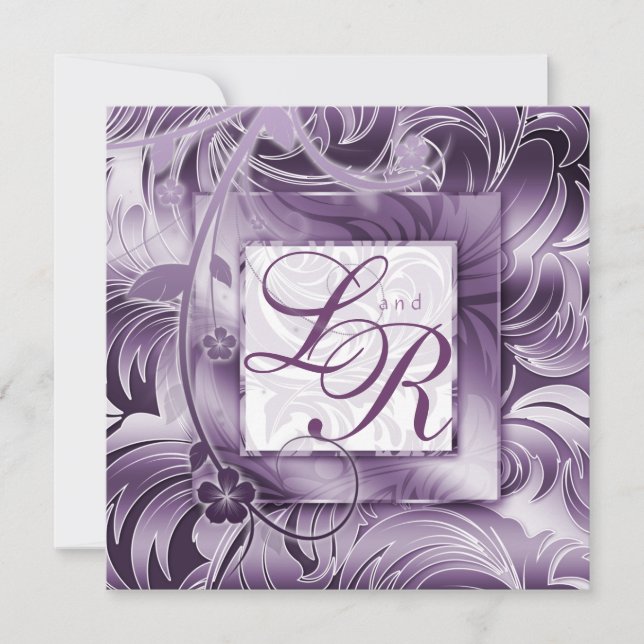 Elegant Wedding Invitation Floral Purple Silver (Front)