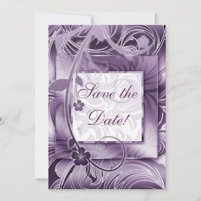 Elegant Wedding Invitation Floral Purple Silver 2 (Front)