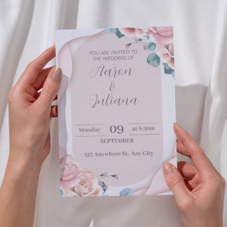 Elegant wedding invitation in pink colours with ro
