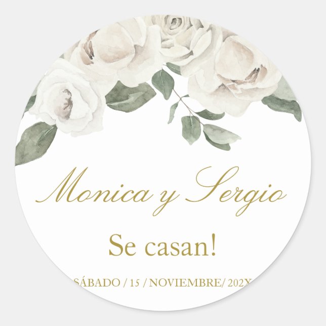 Elegant Wedding Invitation in Spanish Classic Round Sticker (Front)