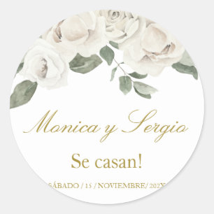 Elegant Wedding Invitation in Spanish Classic Round Sticker
