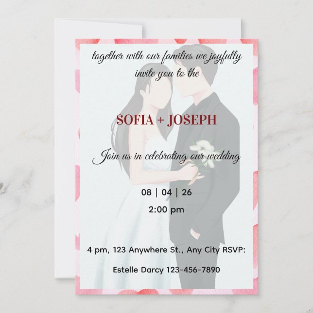 Elegant Wedding Invitation, Modern Bride and Groom Invitation (Front)