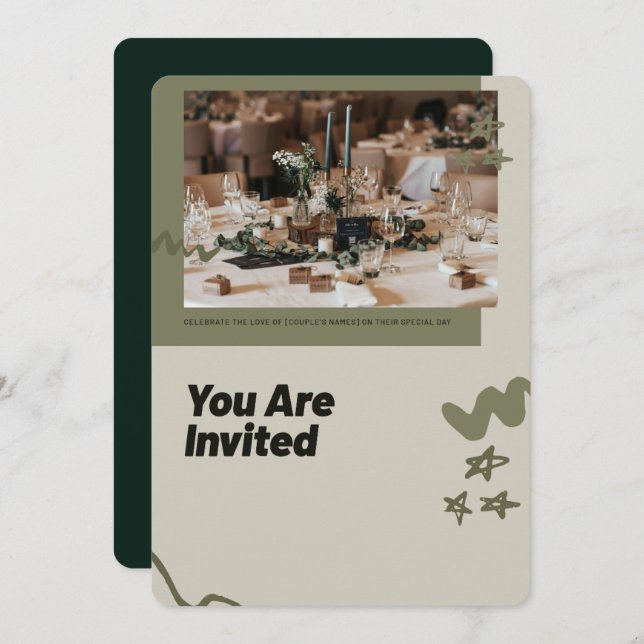 Elegant Wedding Invitation | Modern Rustic Green (Front/Back)