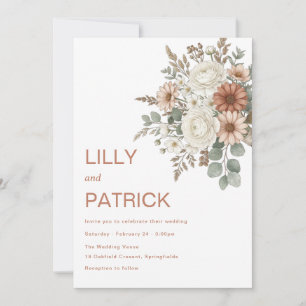 Elegant Wedding Invitation Neutral Floral Bouquet