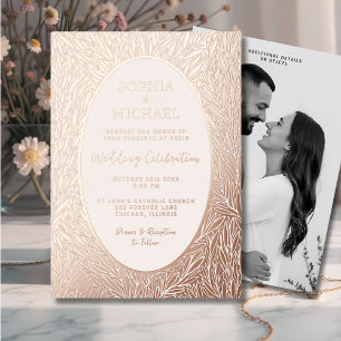 Elegant Wedding Invitation Photo Botanical Leaves
