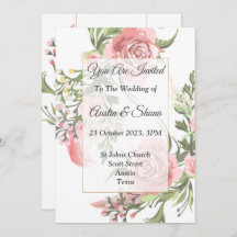 Elegant Wedding Invitation, pink, floral, vinage