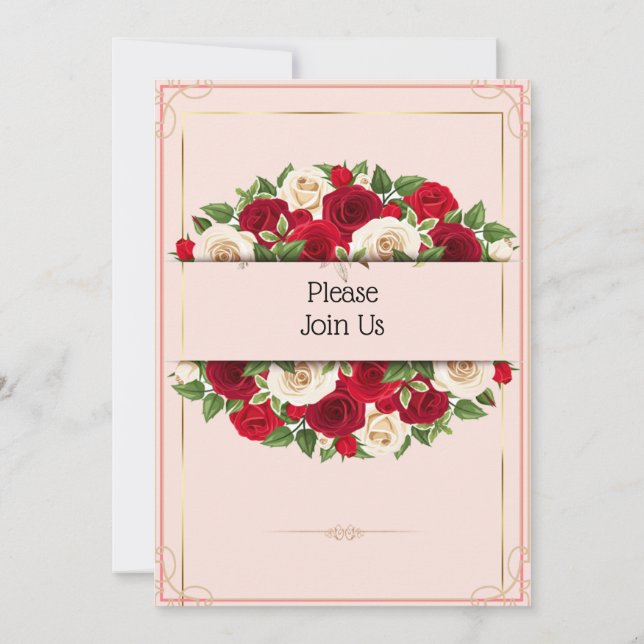 Elegant Wedding Invitation, red roses Invitation (Back)