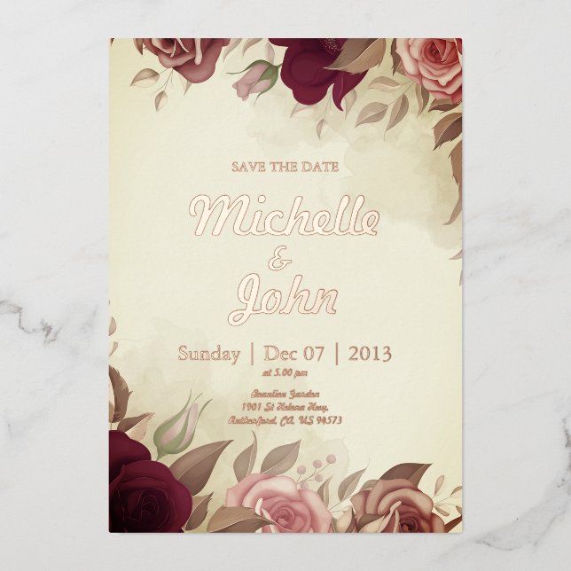 Elegant Wedding Invitation rose flower red (Front)