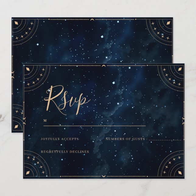 Elegant Wedding Invitation starry night Rsvp Card (Front/Back)