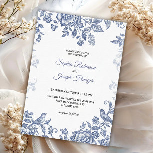 Elegant wedding invitation with blue floral