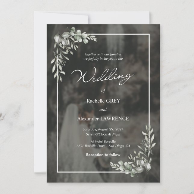 Elegant Wedding Invitation with Eucalyptus Design (Front)