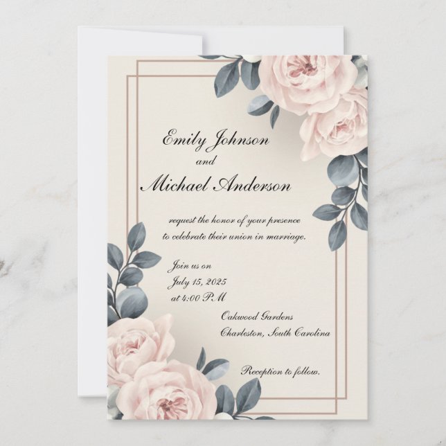 Elegant Wedding Invitation With Flowers (Front)