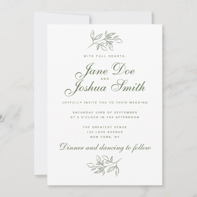Elegant Wedding Invitation with Greenery (Front)