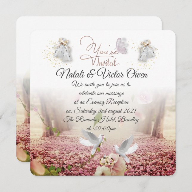 elegant wedding invitation with pigeons (Front/Back)