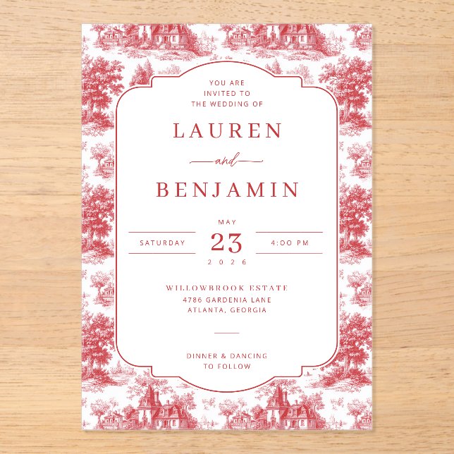 Elegant Wedding Invitation with Red Floral Design (Front)