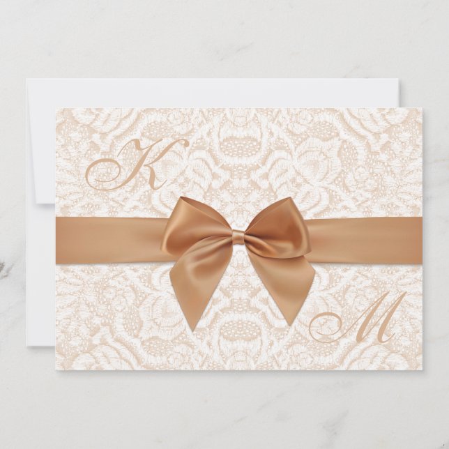 Elegant wedding invitation with ribbon and lace (Back)