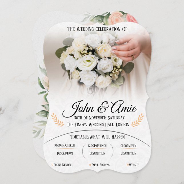 elegant wedding invitation with roses (Front/Back)