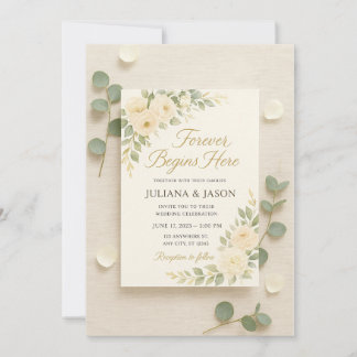 Elegant Wedding Invitation with Soft Ivory Peonies