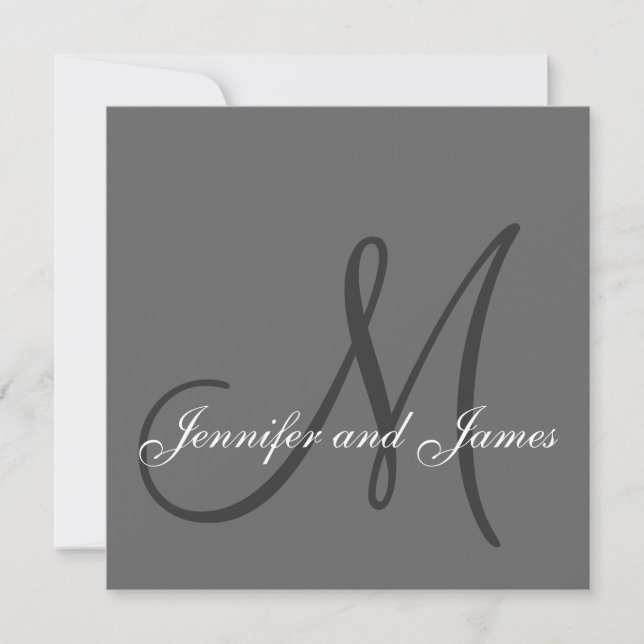 Elegant Wedding Invitations Monogram Names Grey (Front)