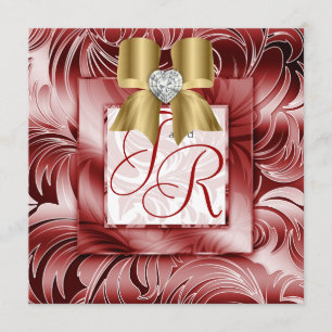 Elegant Wedding Invite Leaf Floral Silver Red Xmas