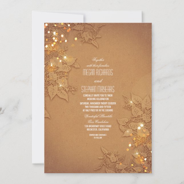 Elegant Wedding Invite with String Lights Branches (Front)
