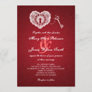 Elegant Wedding Key To My Heart Red Invitation
