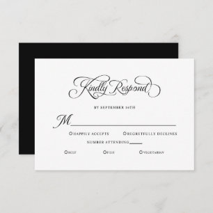 Elegant Wedding Kindly Respond Calligraphy Black RSVP Card