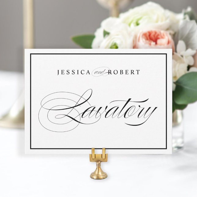 Elegant Wedding Lavatory Sign Black Border (Creator Uploaded)