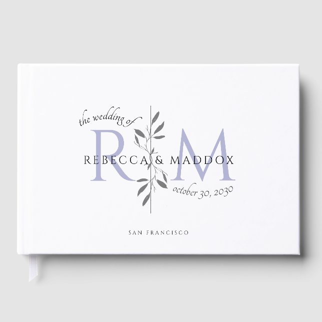 Elegant Wedding Lavender Botanical Monogram Guest Book (Front)