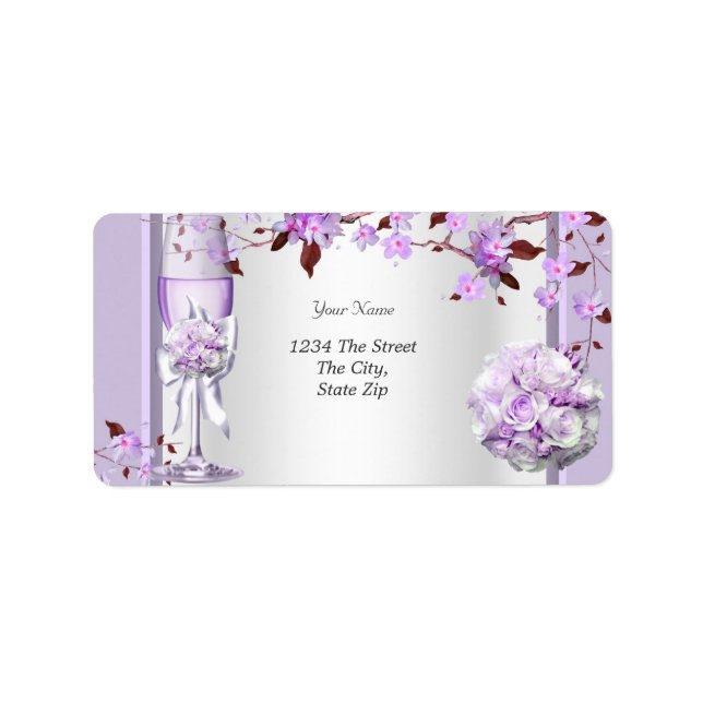 Elegant Wedding Lavender Purple Lilac 4 Label (Front)