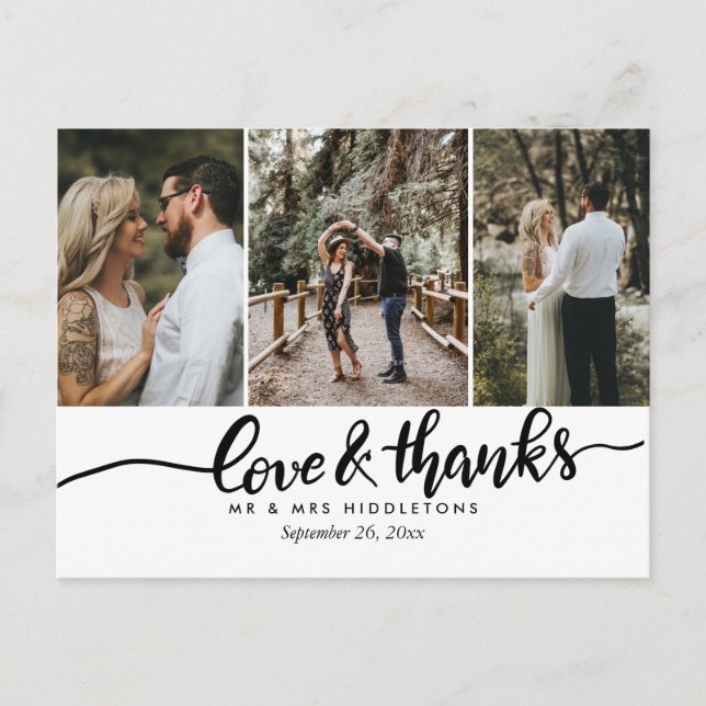 Elegant Wedding Love And Thanks | Handwritten Postcard (Front)