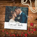 Elegant Wedding Love and Thanks Photo Magnet<br><div class="desc">Share your gratitude with this elegant “Love and Thanks” wedding magnet. The front features your favourite wedding photo along with your personalised names and date, creating a keepsake your guests will treasure. A perfect small thank-you gift that’s both stylish and meaningful ideal for fridges, boards, or any special place that...</div>