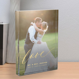 Elegant wedding love gold script Mr and Mrs custom Photo Block