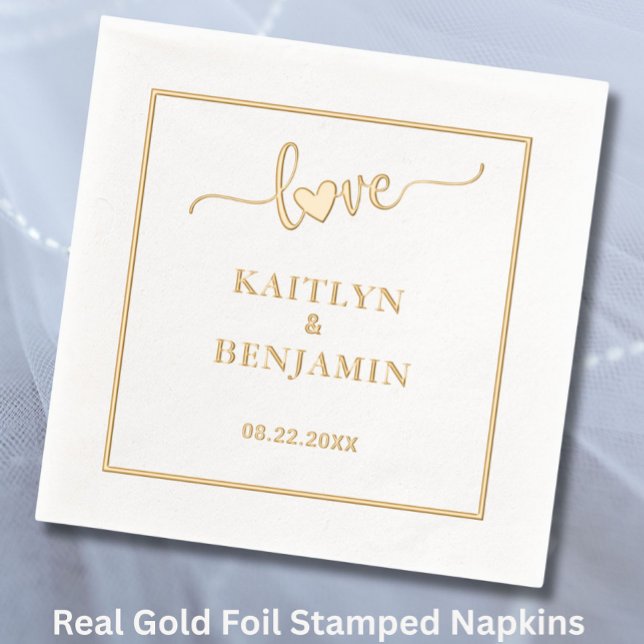 Elegant Wedding Love Real Gold Foil Stamped  Napkins (Creator Uploaded)