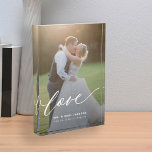 Elegant wedding love script mr and mrs custom photo block<br><div class="desc">Personalise this photo block with bride and groom's names and wedding date and place. Could be a perfect keepsake gift for the newlyweds.</div>