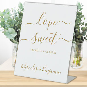 Elegant Wedding Love Sweet Gold Personalised Table Pedestal Sign