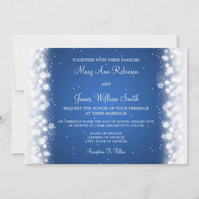 Elegant Wedding Magic Sparkle Blue Invitation (Front)