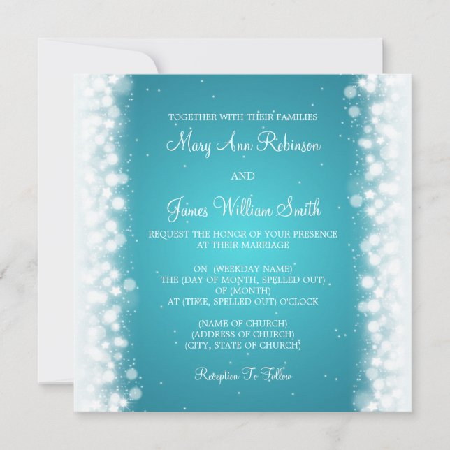 Elegant Wedding Magic Sparkle Turquoise Invitation (Front)