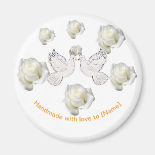 Elegant Wedding Magnet with Doves and White Roses