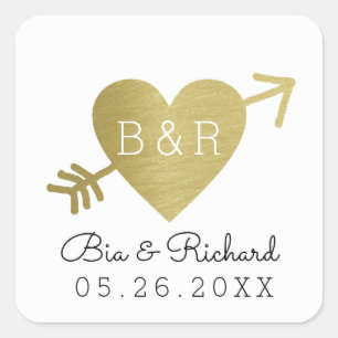 elegant wedding mailing with heart & couple names square sticker