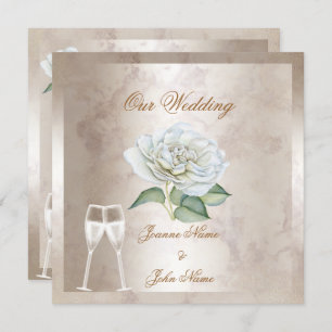Elegant Wedding Marble Rose Cream White Champagne Invitation